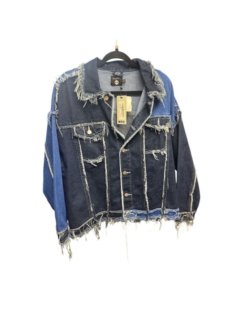 NWT Boohoo NWT Boho/Western patchwork denim jacket size 6 Casual Long Sleeve - Picture 4 of 13